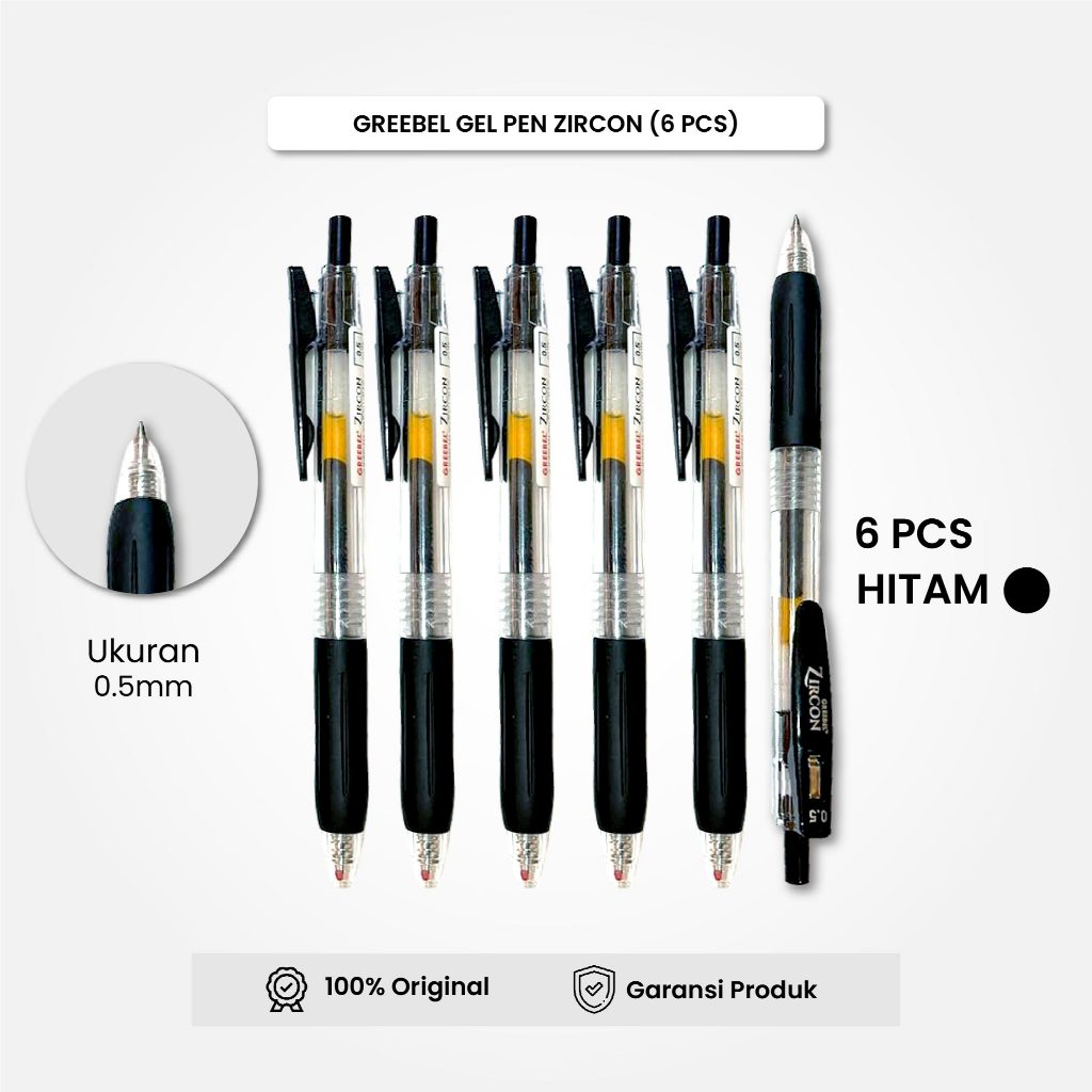 

GREEBEL Gel Pen Pulpen Pena GP-509 Zircon Hitam 0.5 (6PCS/SET) / Pulpen Gel Murah Grosir