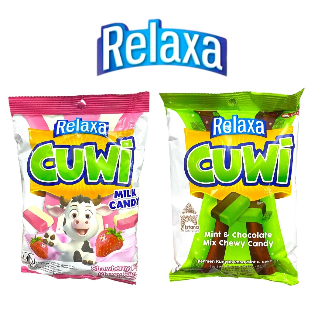 

Permen Relaxa Cuwi Coklat Mint, Relaxa Twish, Relaxa Cuwi Milk Original & Strawberry Bag 125gr