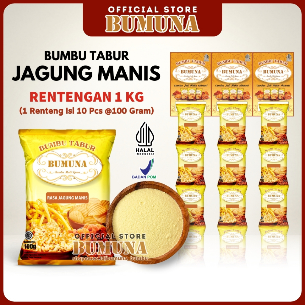 

[RENCENG] Bumbu Tabur Rasa Jagung Manis 1Kg (10 x @100gr) BUMUNA - Bumbu Cemilan Snack Kripik