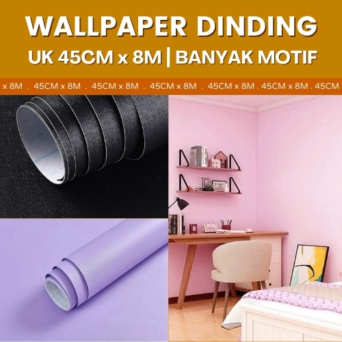 Setiker Wallpaper Dinding Kamar Tidur Motif Polos Pink Soft Estetik Wolpeper Ukuran 10 meter x 45 cm