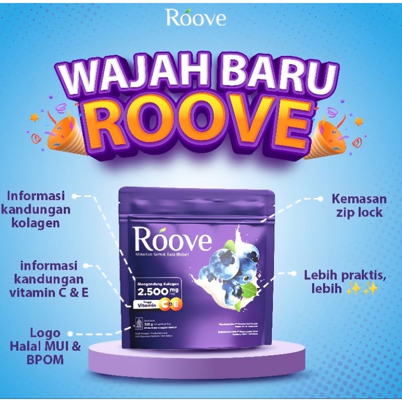 Roove Collagen drink rasa Blueberry Strawberry Kurma coffee 1Pack isi 20 sachet. Readystock Medan