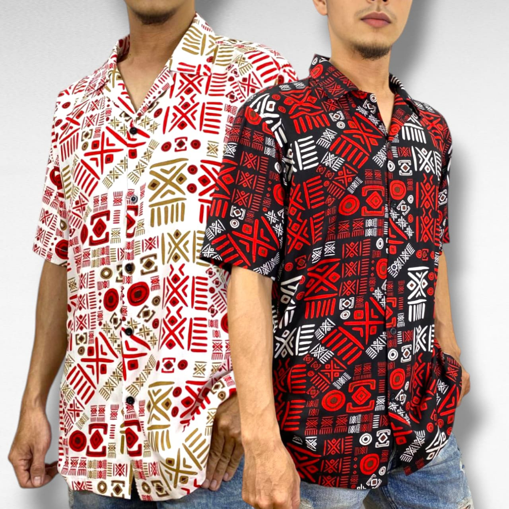 Kemeja Batik Pria Lengan Pendek Etnik Modern Rayon Adem Casual Merah Putih 17 Agustus