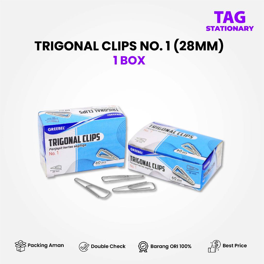 

GREEBEL Klip Kertas / TRIGONAL CLIPS NO. 1 28MM (BOX) / Penjepit Kertas / Klip Kertas / Metal Clip