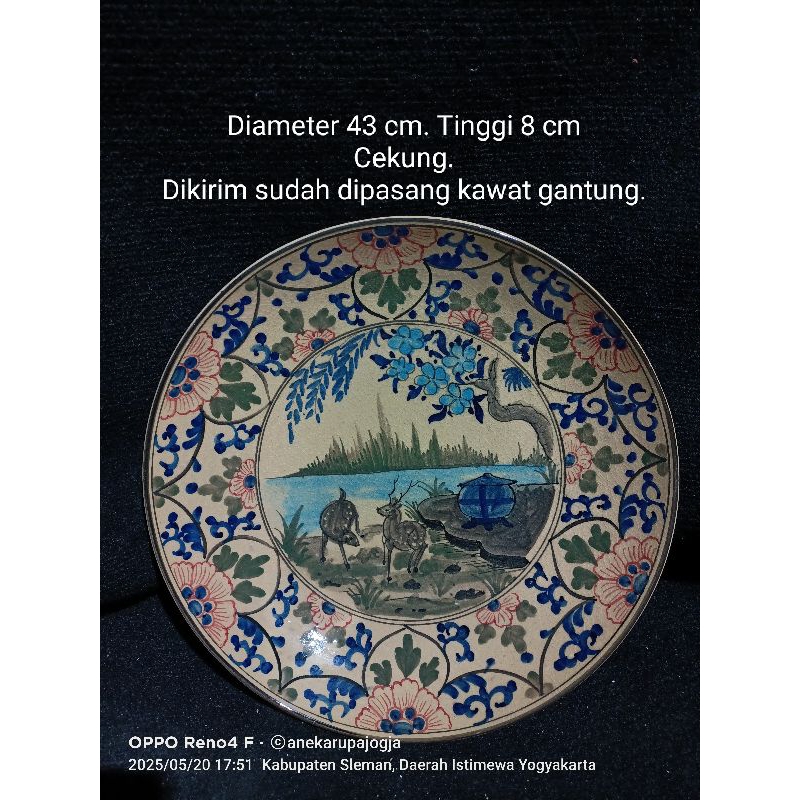 Diameter 40 cm an sampai 43 cm piring keramik lukis motif ayam ikan kancil bunga burung untuk dekora