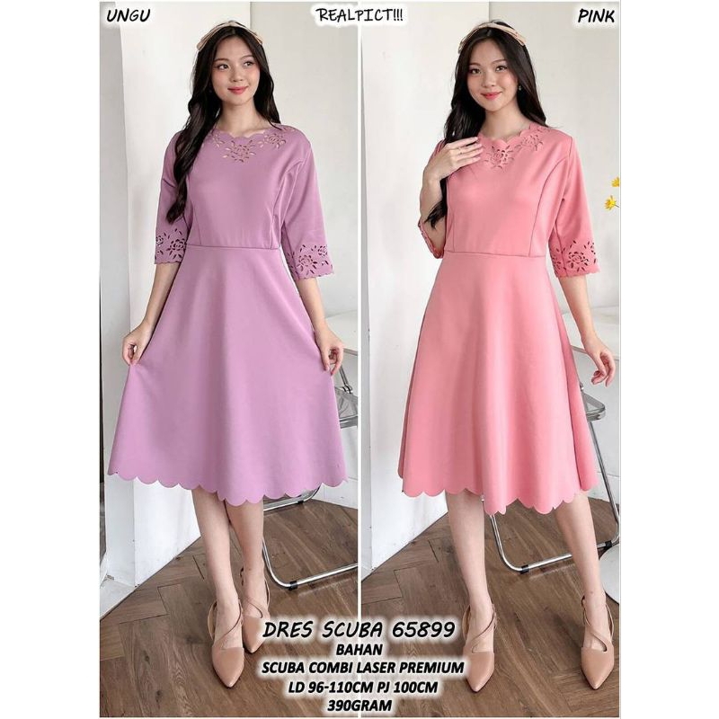 Shakila DRES SCUBA 65899 Baju Wanita Gaun Midi Panjang Dewasa, Bahan Scuba Combi Laser Premium - Cas