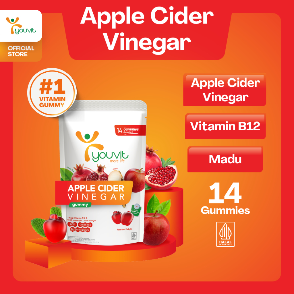 Apple Cider Vinegar Gummy untuk Kelola Berat Badan | Youvit ACV 7 Hari dengan Apel, Ekstrak Greentea
