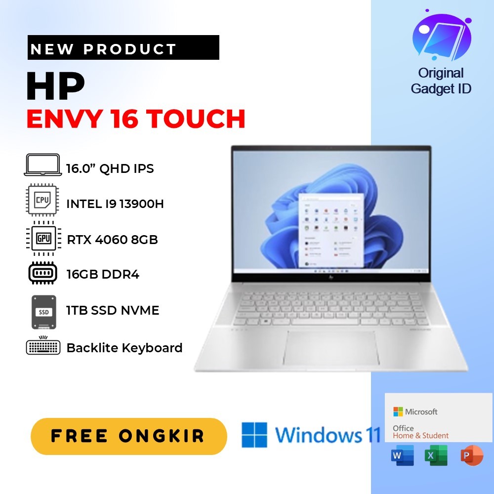HP ENVY 16 TOUCH I9 13900 RTX4060 16GB 1TB SSD W11 16.0" QHD IPS