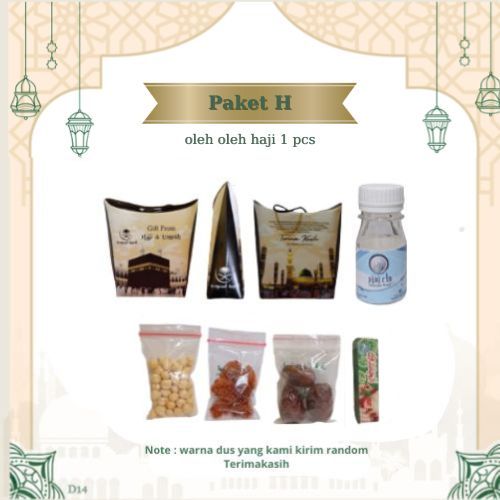 

PAKET H 1 PCS DUS TALI OLEH OLEH HAJI/UMROH. BOTOL+AIR ZAM ZAM, KURMA, KISMIS, KACANG ARAB, CHANDNI