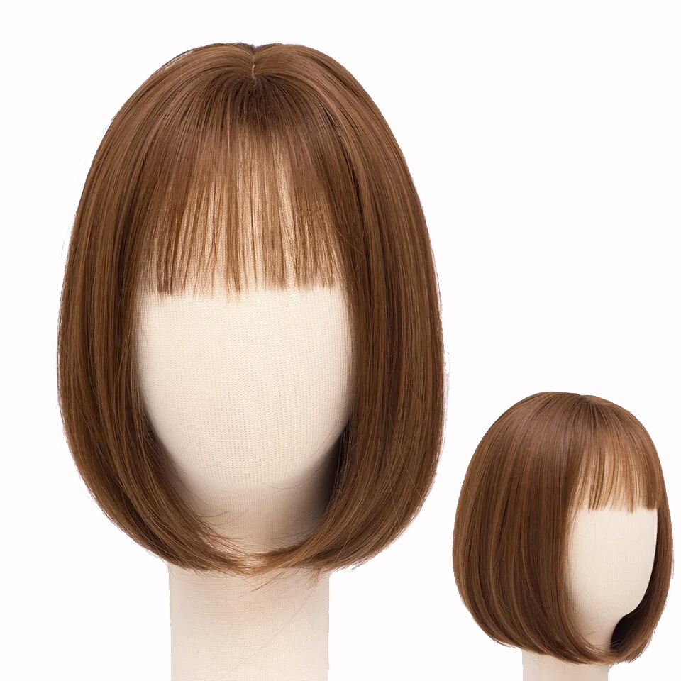 Olsee - Wig Tebal Rambut Wig Poni Pendek Lurus Wanita Korean Version Wig Bob Dewasa Short Hair Women