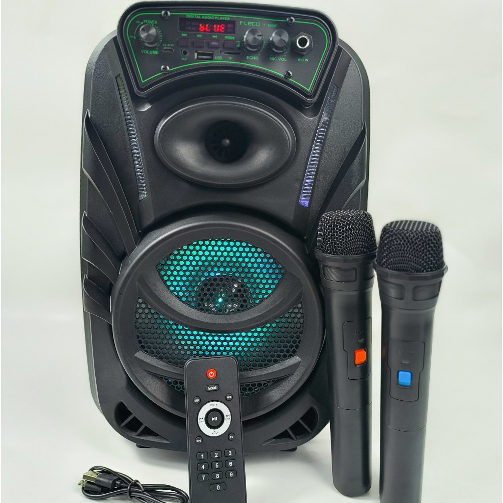 Speaker Portable Bluetooth 8.5 inch Dual Power Fleco F-8606F LED DIsplay Mode FM BT AUX TF Card Free