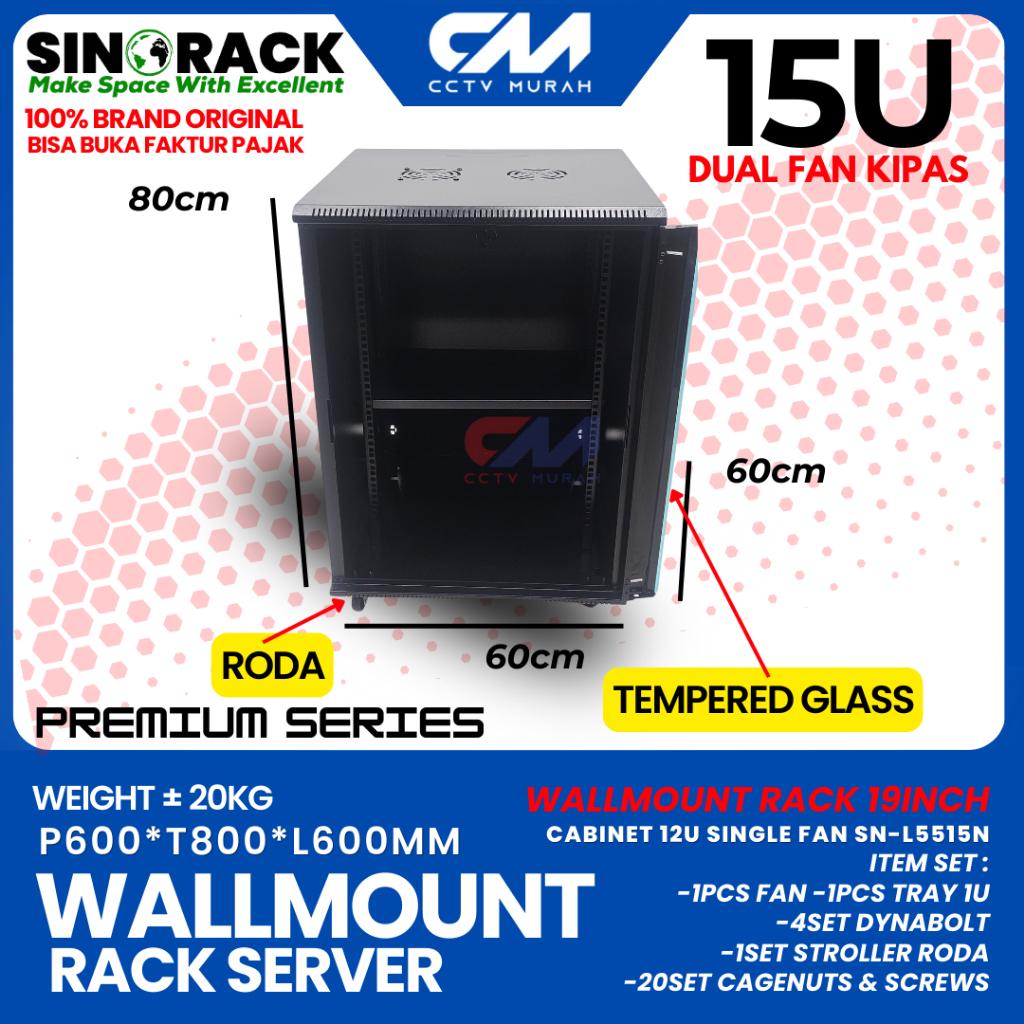 Wallmount Rack 15U, Rak Server Single Door 15U Besar