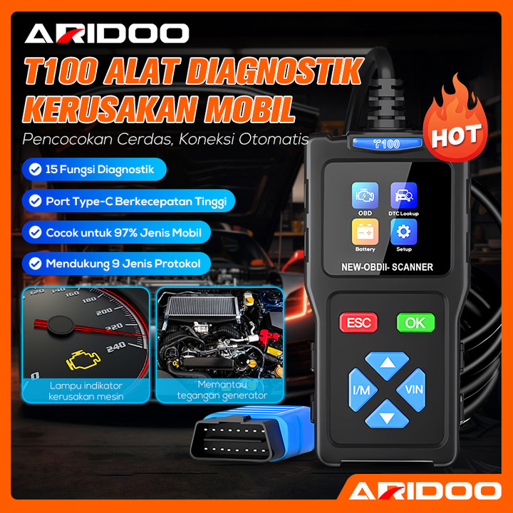 OBD2 Scanner Alat Diagnostik Mesin Trouble Code Reader T100 OBD 2 Mobil Scanner Universal Mesin Mobi