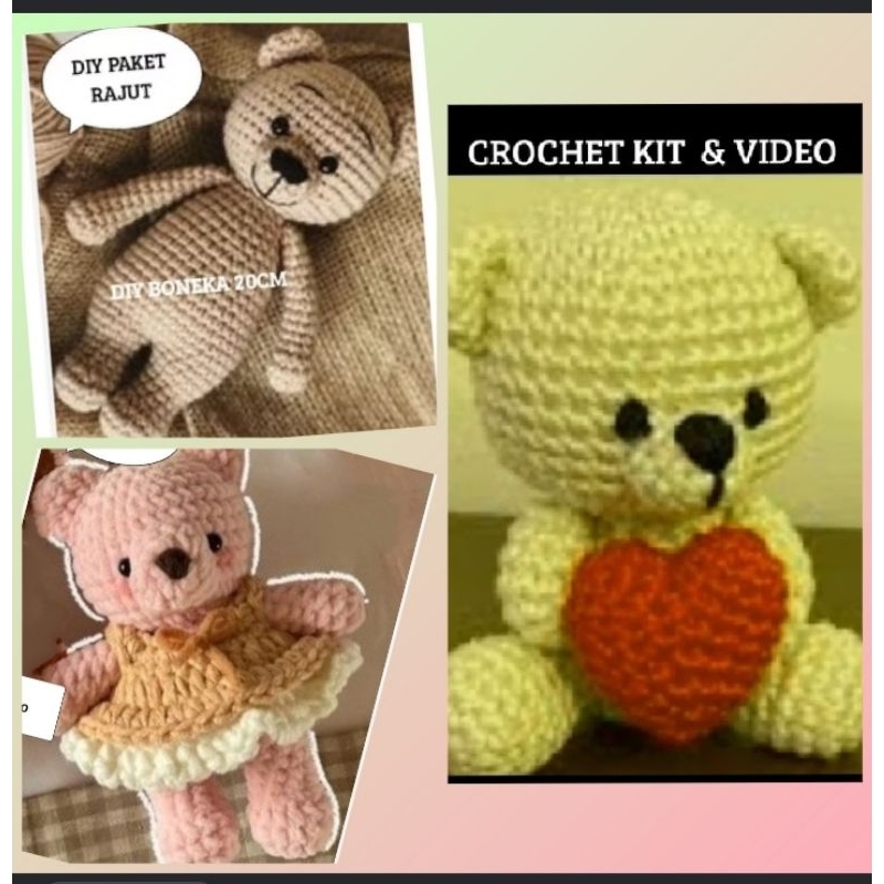 DIY CrOCHET PAKET RAJUT BONEKA TEDDY BEAR 20CM AMIIGURUMI KIT