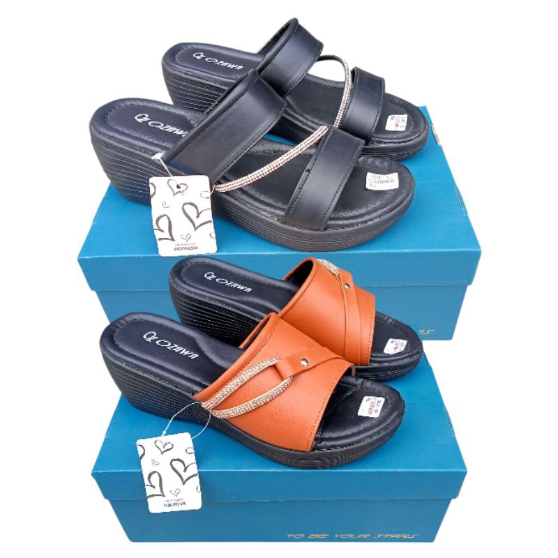 Sandal wanita OZAWA tali strip tiga Sandal wanita pesta Sandal slop wanita wedges kekinian