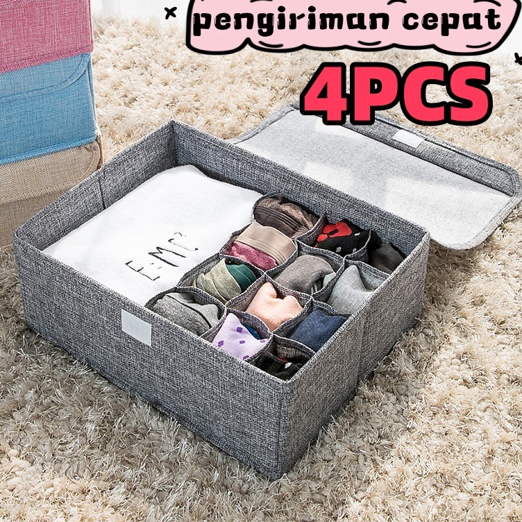 KODE O95G 4PCS Kotak penyimpanan pakaian dalam Storage Celana Dalam kaos kaki Jilbab organizer box