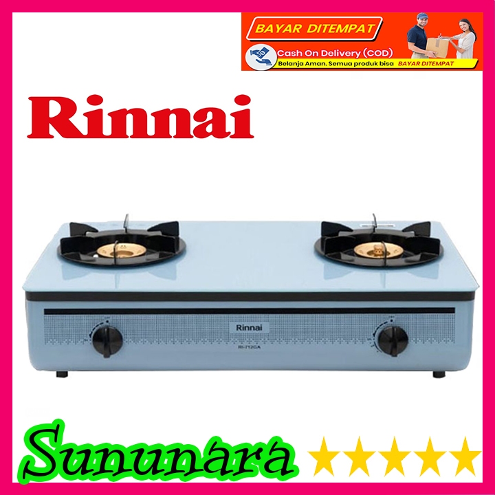SUNUNARA Kompor Gas Rinnai 2 Tungku RI 712GA (OB) Kompor Gas Rinnai Kaca 2 Tungku