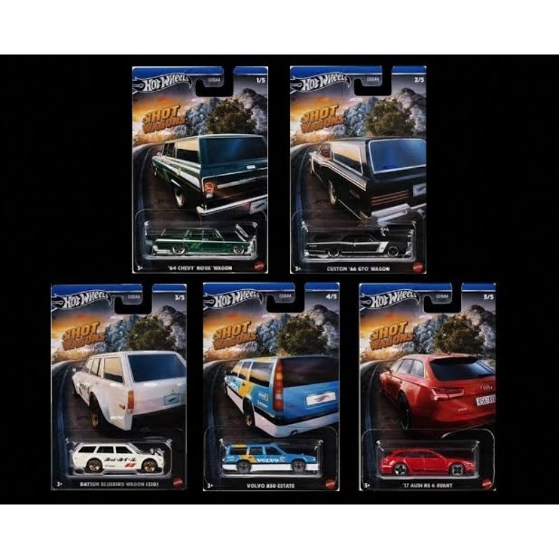Hot Wheels Hot Wagons SET (5) Chevy Nova Wagon / Custom '66 GTO Wagon / Datsun Bluebird 510 / Volvo 