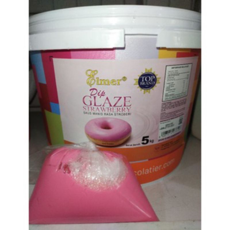 Elmer Dip Glaze 500 gram  rasa strawberry topping olesan isian donut cake kue comboloni es kul kul