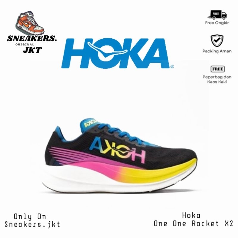 Sepatu Running Hoka One One Rocket X2 Black/Multicolor Original