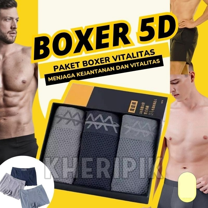 Celana Dalam Boxer 1 Box Isi 3 Magnetic 5D  Premium Terapi Kesehatan Vitalitas Pria Original CD A8