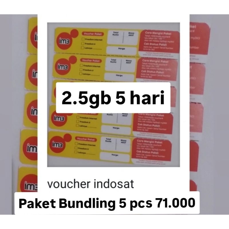 Voucher Indosat 2.5 gb 5 hari Bundling 5 pcs 71.000