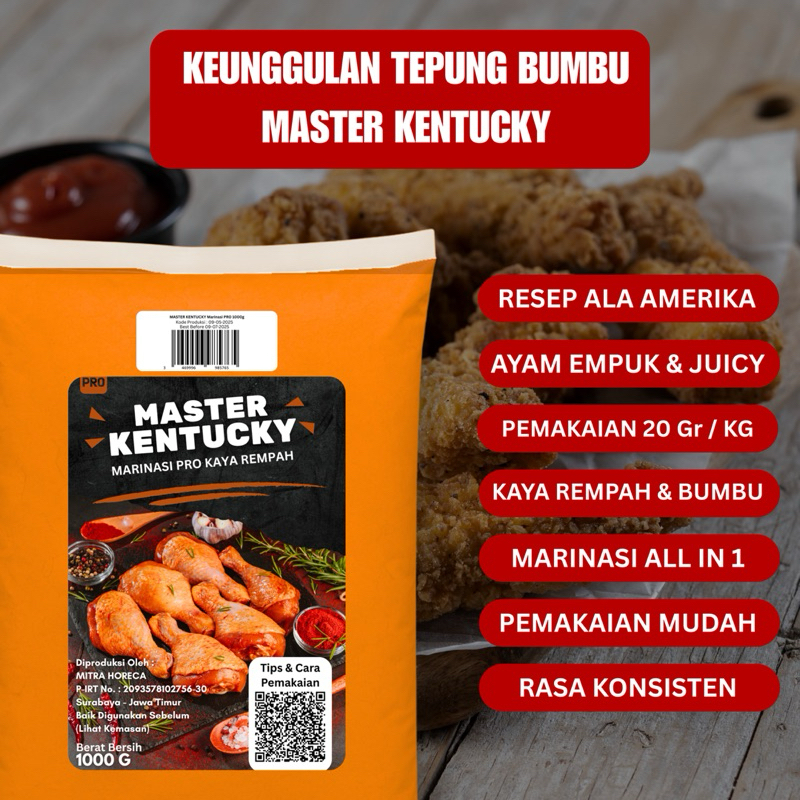

Master Kentucky Tepung Bumbu Marinasi Ayam Fried Chicken Juicy Empuk Enak Murah Grosir 1kg