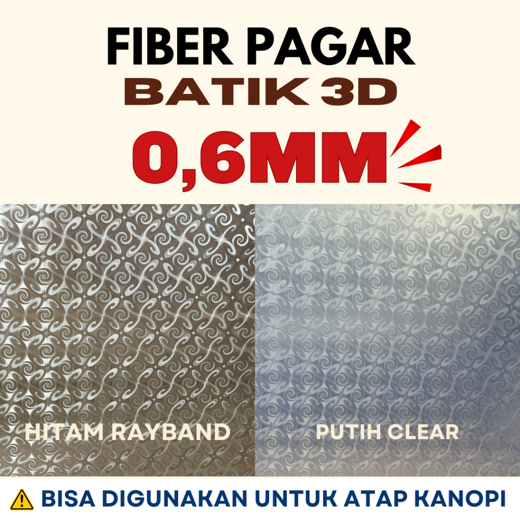Fiber Penutup Pagar & Kanopi MOTIF BATIK 3D TEBAL 0.6mm Meteran