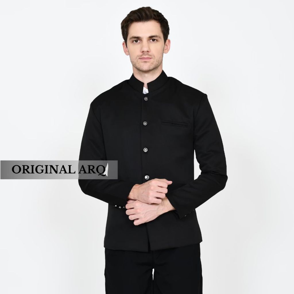 Jas Koko Betawi Pria Original ARQ Model Gakuran Jepang Slim Fit Super Black Bahan Valencia Premium