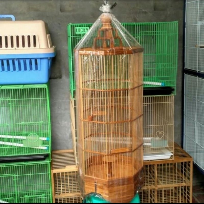 Kandangburung beranjangan pernisan kayu jati