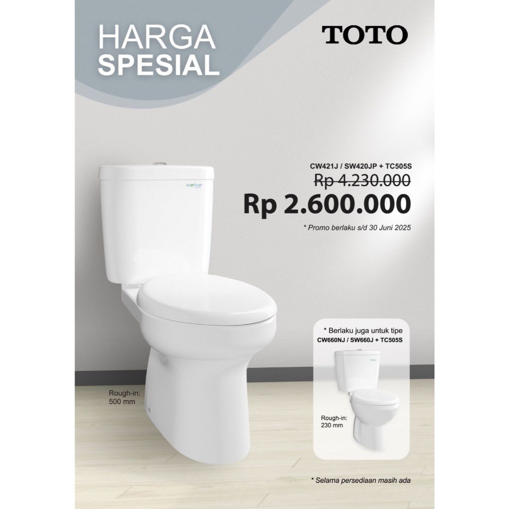 Closet Duduk TOTO CW421J Tutup TC505S / Kloset Duduk TOTO