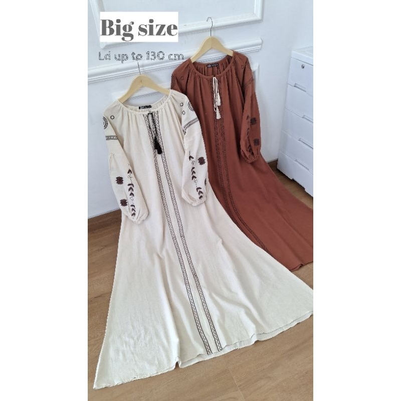 BIG SIZE DRESS VIRAL 2 | DRESS LINEN BORDIR | DRESS LEBARAN