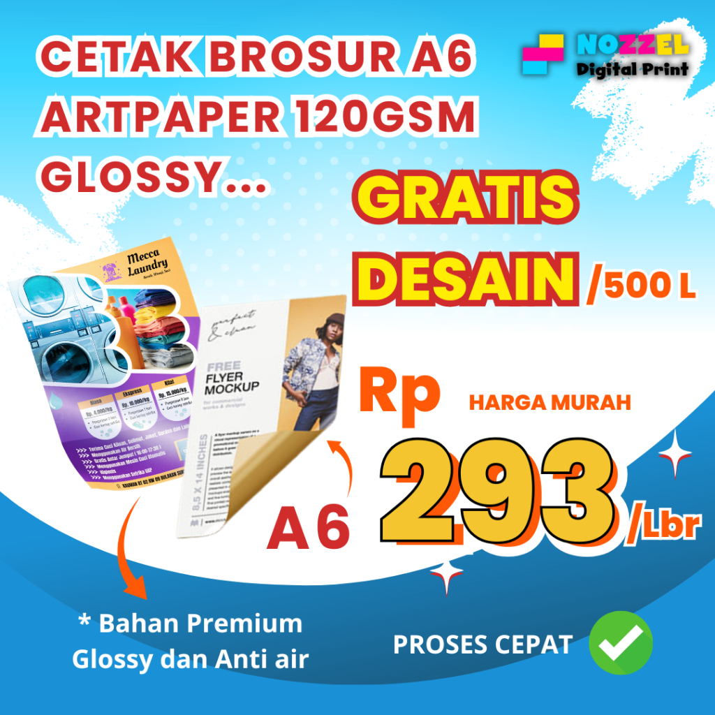 

CETAK BROSUR A6 MURAH GRATIS DESAIN | BAHAN ARTPAPER 120GSM PREMIUM GLOSSY
