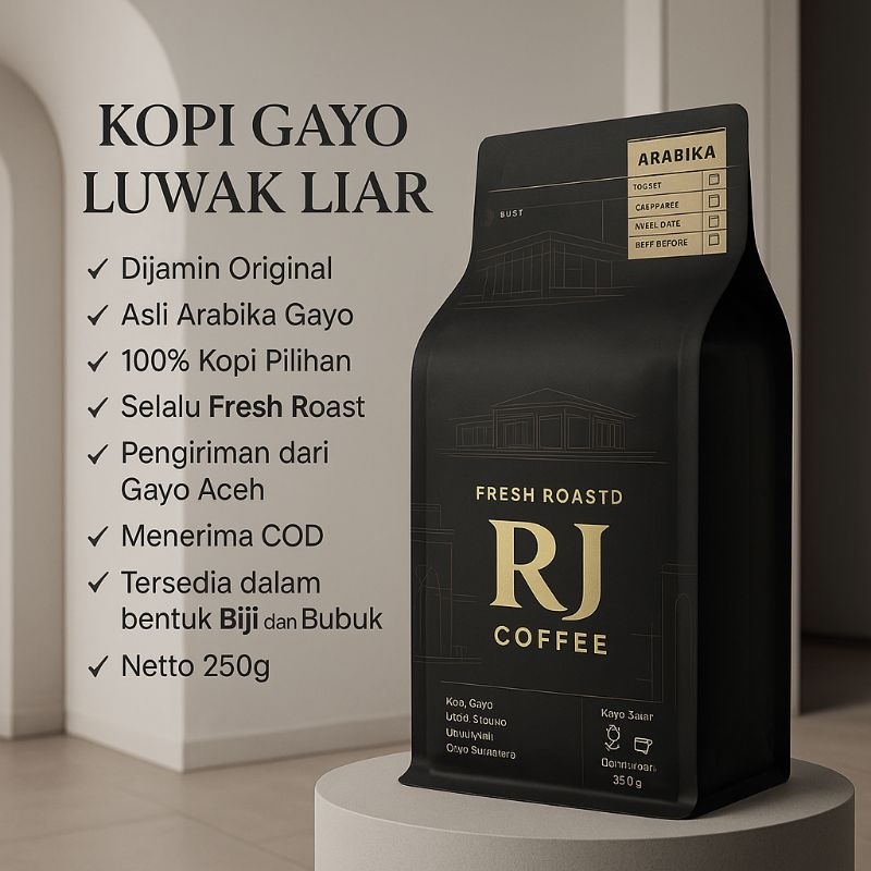 

Kopi luwak liar asli Aceh Gayo bersertifikat Arabika coffee 250g by RJ Coffee and rosteary