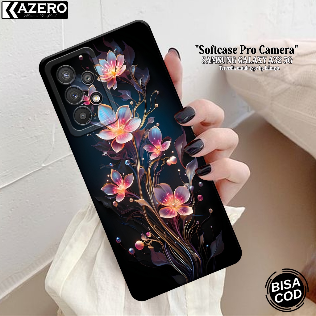 KAZERO Case Samsung Galaxy A32 5G Fashion Case Bunga Softcase Samsung Galaxy A32 5G Silikon Pro Came