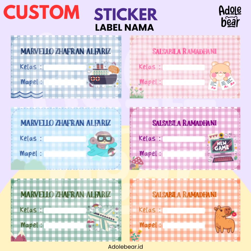 

Adolebear Stiker Custom Label Nama Buku Tulis Sekolah