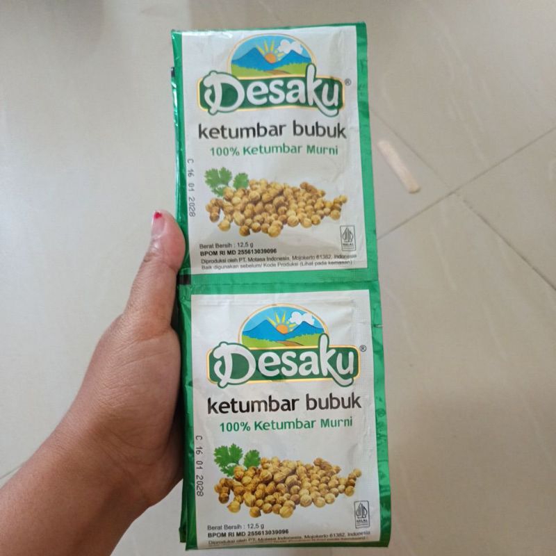 

Desaku ketumbar bubuk kemasan 12.5grm 1 renteng isi 12pcs