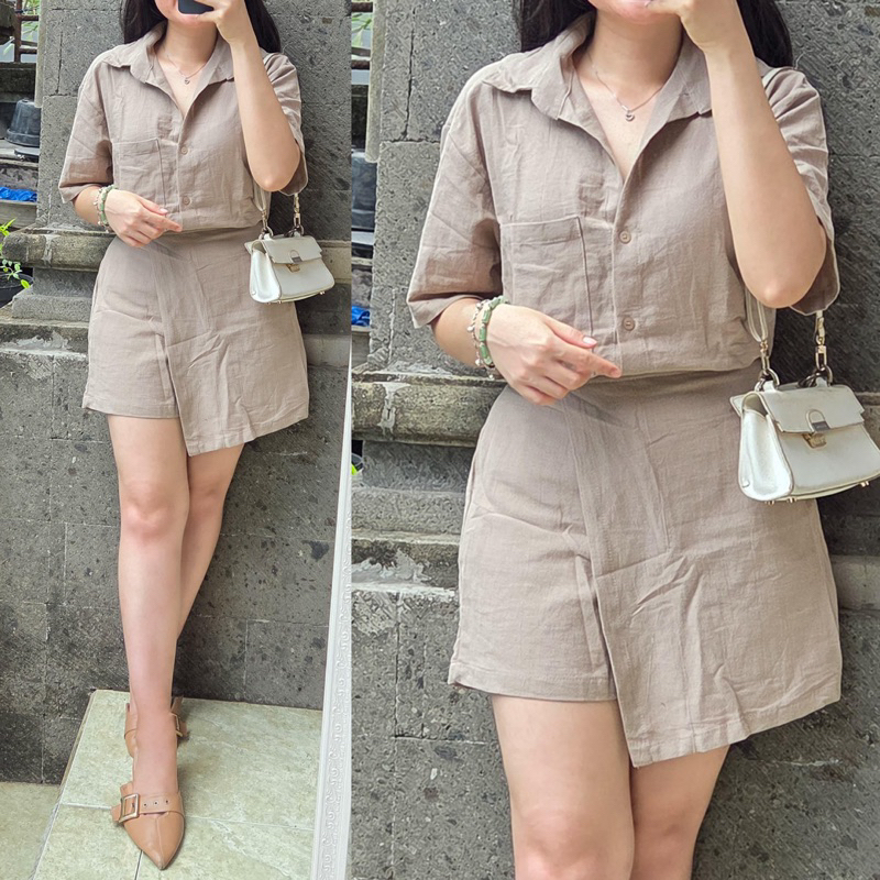 Set Rok Celana/Setelan Rok Celana Wanita/Setelan Rok Celana Bahan Linen/Setelan Cewek/Setelan Rok Ce