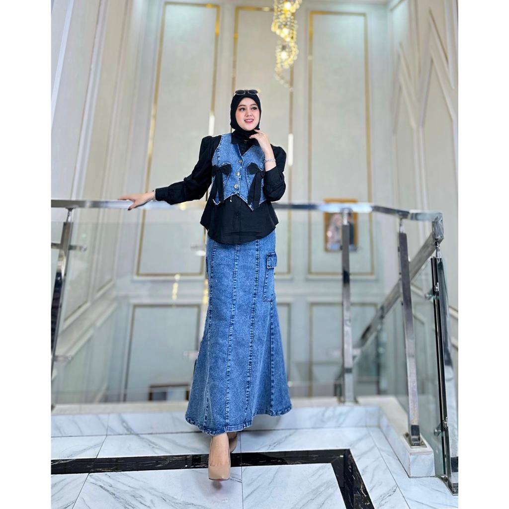 SETELAN ROK JEANS RANIA ELLA TRENDY