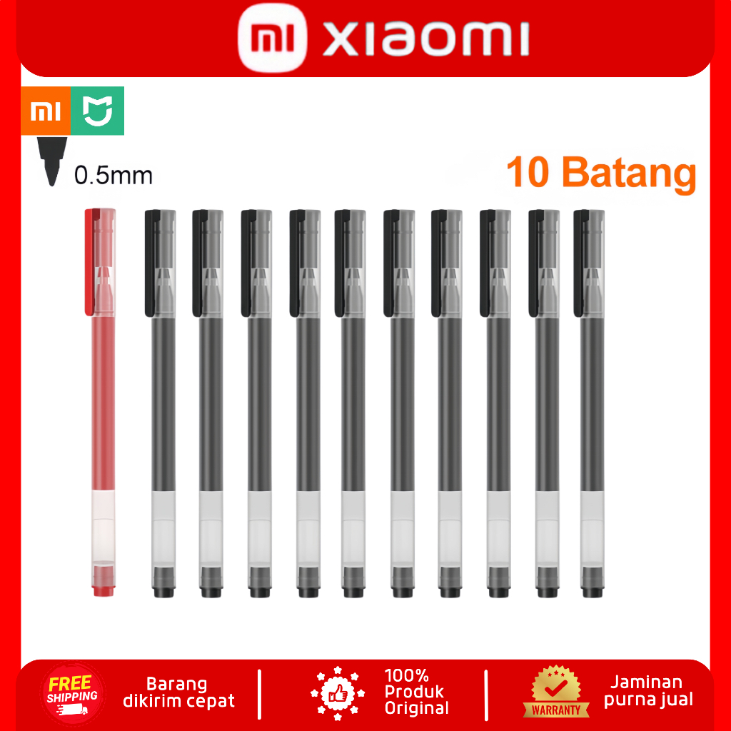 

Pena Gel Xiaomi Big Fill - Pulpen Premium 0.5mm Hitam/Merah (Pack 10pcs), Original Resmi