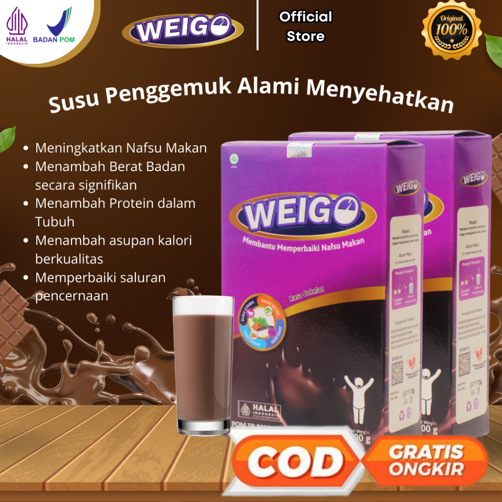 

WEIGO PAKET 2 BOX Susu Herbal Penggemuk Penambah Berat Badan Nafsu Makan Tubuh Ideal BPOM