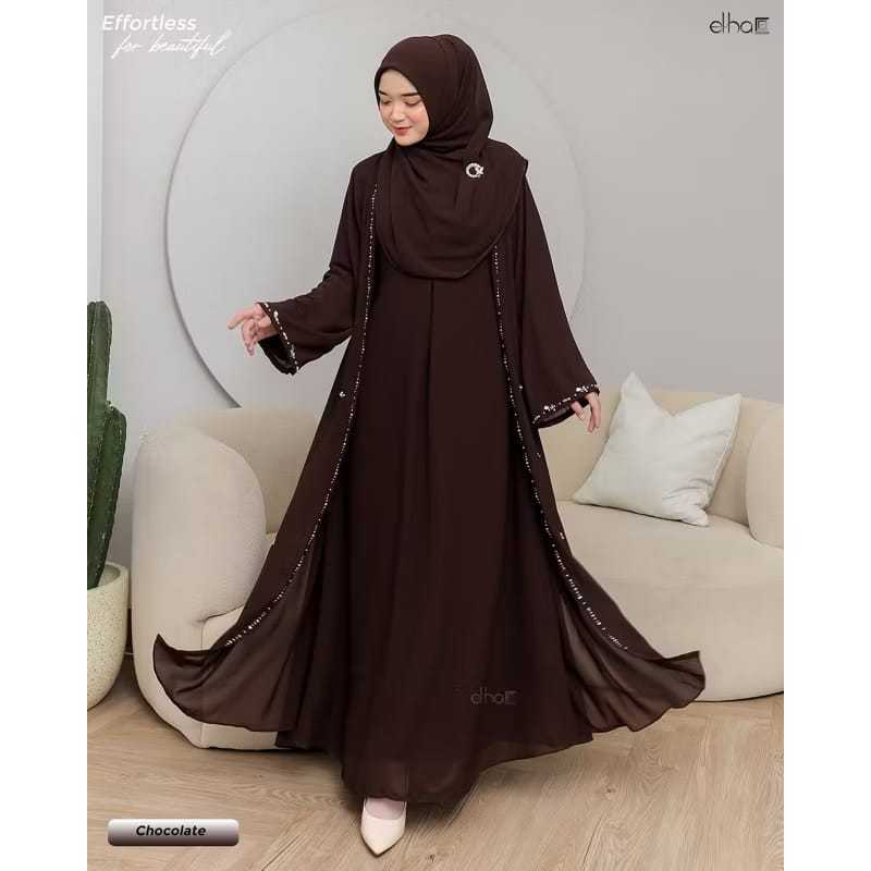 Mahen Abaya Dress Remaja Wanita Terbaru 2025 Matt Ceruty Babydol Aplikasi Payet Mutiara Warna Mahoga