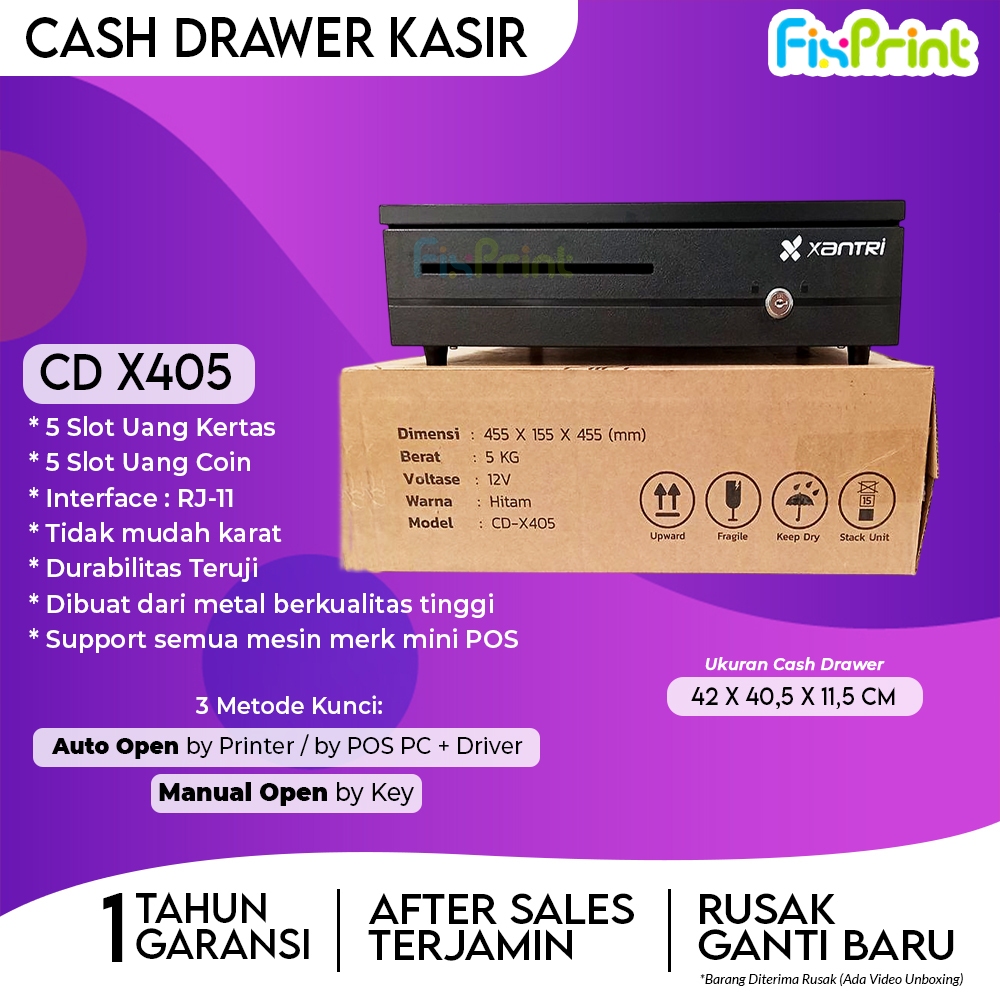FixPrint Laci Penyimpanan Cash Drawer Xantri CD-X405 / CD-X335 cd339 Uang Kertas & Koin Laci Kasir U
