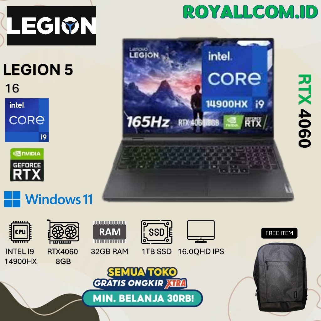 LENOVO LEGION 5 16 I9 14900HX RTX4060 8GB/ 32GB 1TB W11 16.0QHD IPS