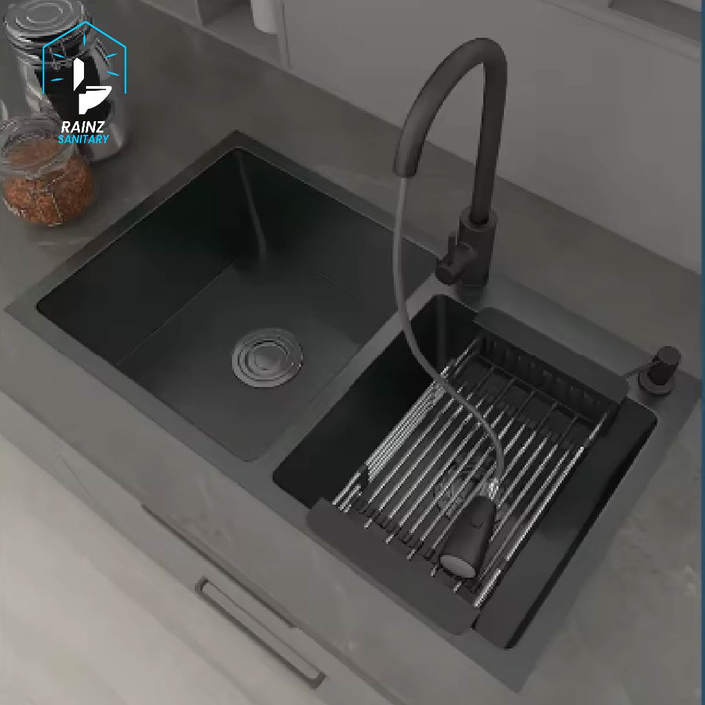 Rainz Sanitary - Kitchen Sink Luxury Stainless Steel 304 Fullset Sink + Kran Tahan Panas Wastafel Be