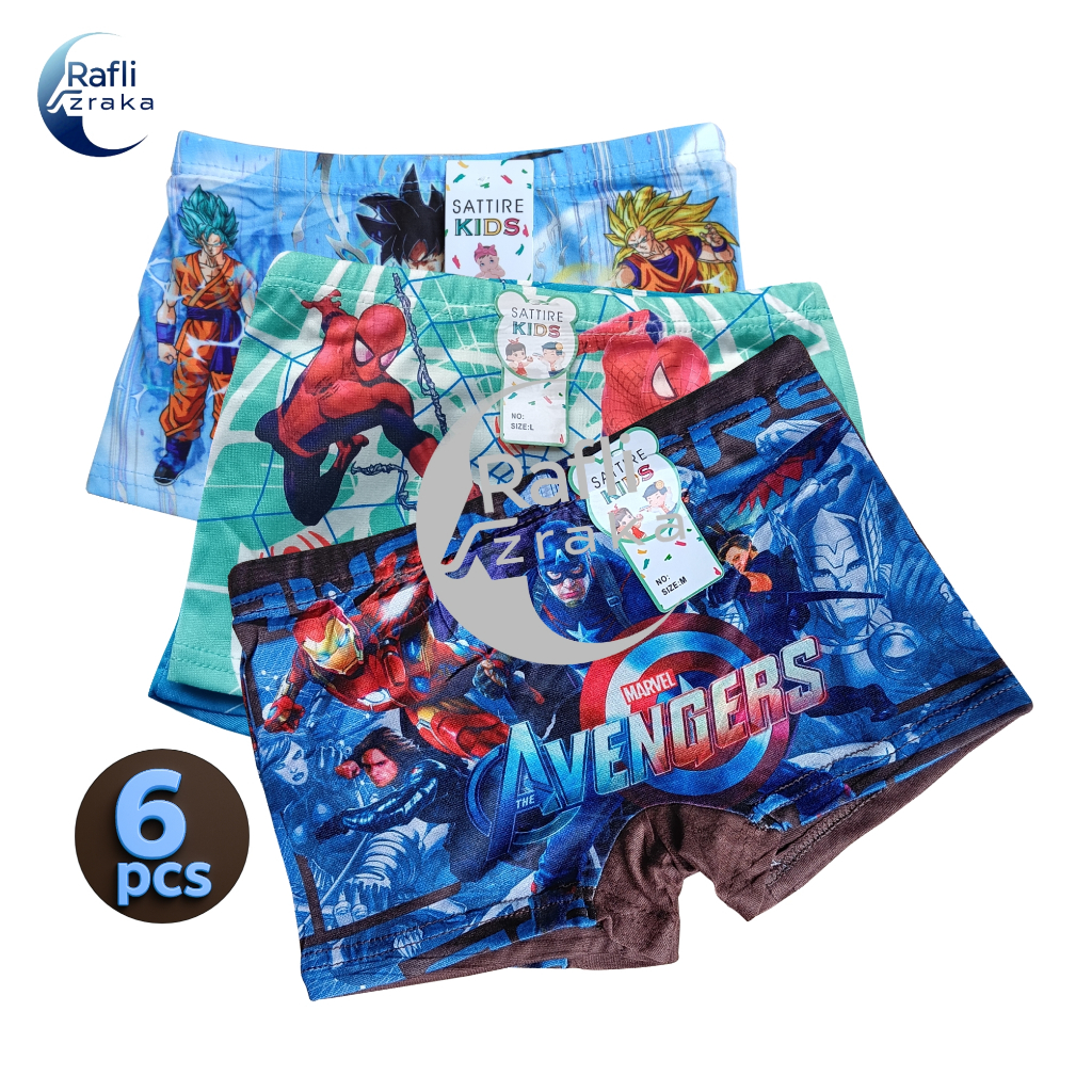6Pcs Celana Dalam Model Boxer Anak laki-laki Versi Gambar Fashion CD Anak Untuk Umur 2-9 Tahun