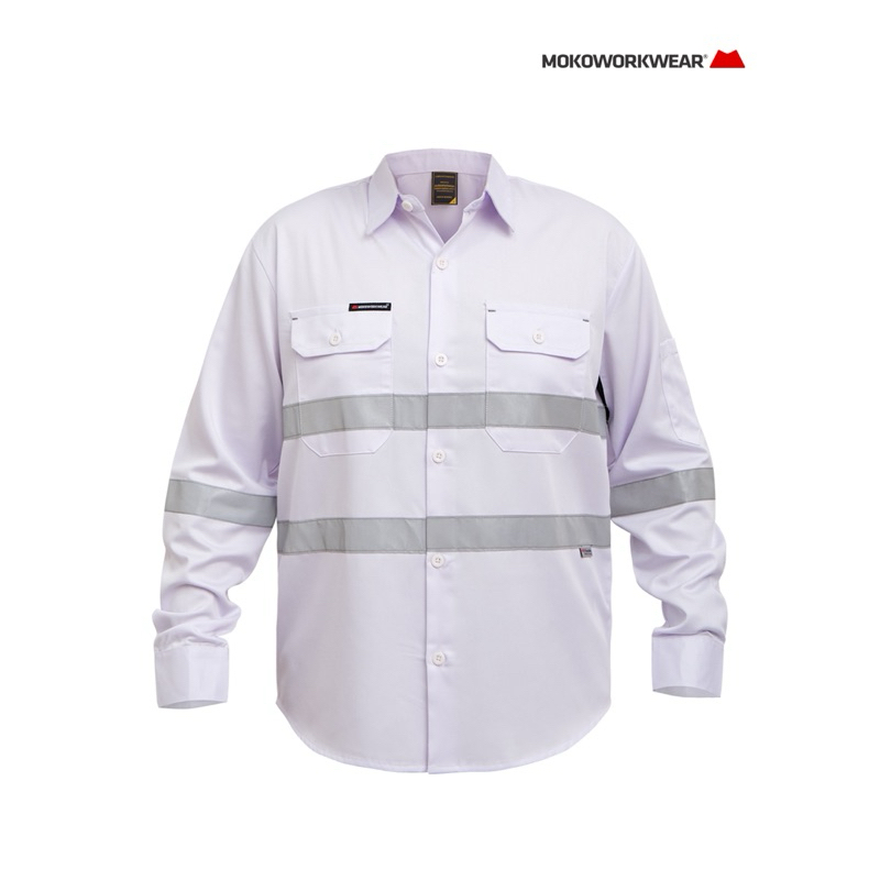MokoWorkwear - Wearpack Safety Putih Airflow / Baju Safety White / Kemeja Safety Putih Full