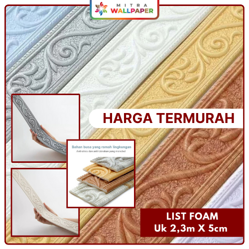 Wallpaper List Dinding Plafon 2.3 Meter Foam Wallborder Foam 3D Wall Border Dinding 3D Lebar 5cm