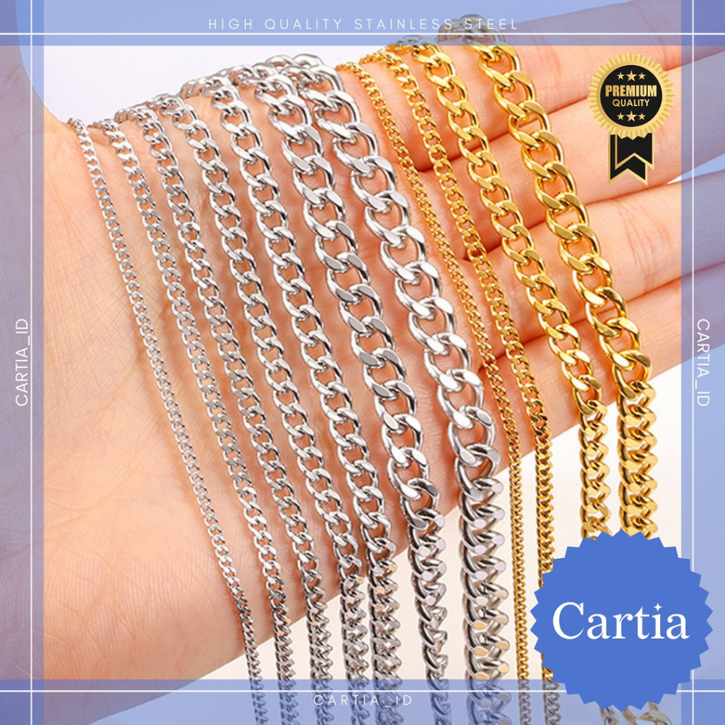 1 METER RANTAI NK 1:1 CURB FIGARO KALUNG TITANIUM 18K GOLD PLATED STAINLESS STEEL