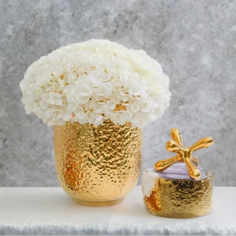 Bunga Buket Artifisial Premium Dengan Vas Keramik Gold 1 Set Ukuran Besar Mewah dan Elegan