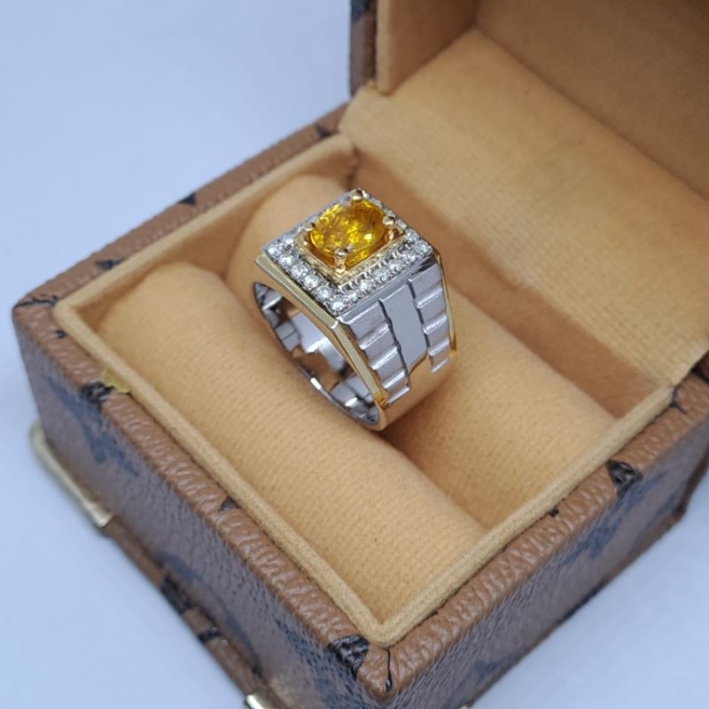 Cincin silver Pria Batu Yakut Berlian Asli